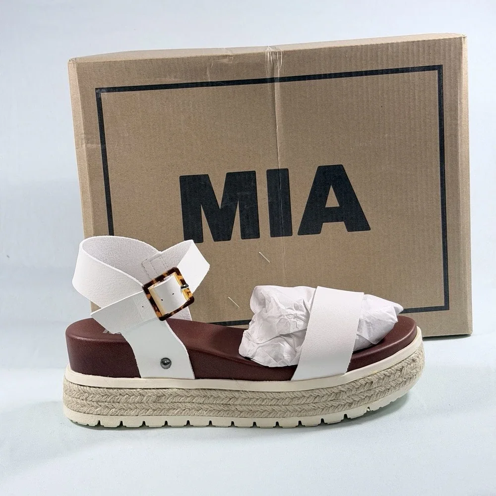 MIA Size-7.5M Womens‎ Kiera Espadrilles Wedge Sandals White